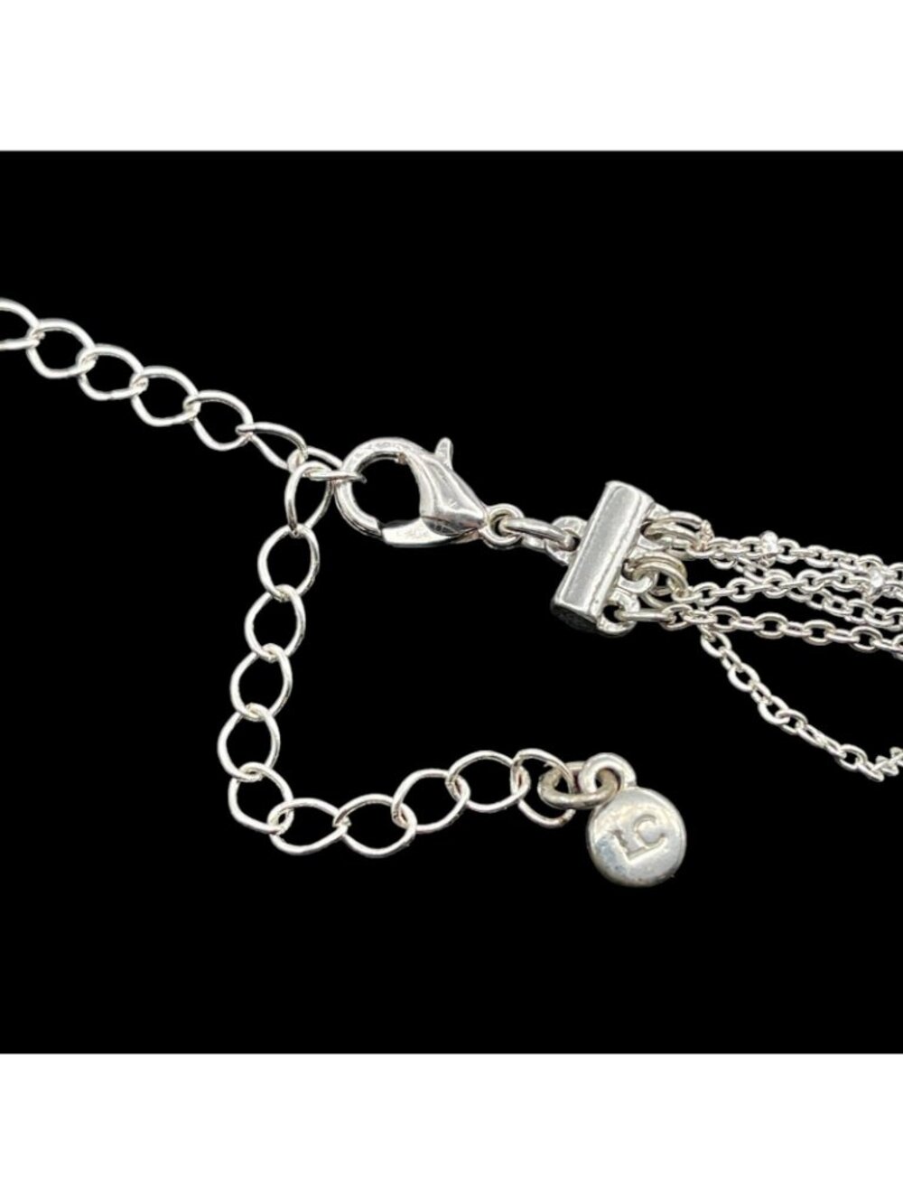Multi Strand Necklace Stack Chain + Faux Pearl Crystal Silver Tone Vtg LC - Picture 6 of 9